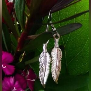 Silver feather earrings, dangle earrings, handmade earrings, boho earrings